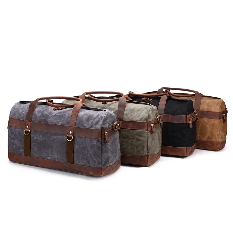 Waterproof Waxed Canvas Cowhide Leather Travel Bag with Men Duffel Bag