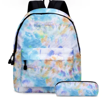 Vente en gros de sacs d'étudiants en polyester teints par nœuds avec un petit sac à crayons Sac à dos étanche