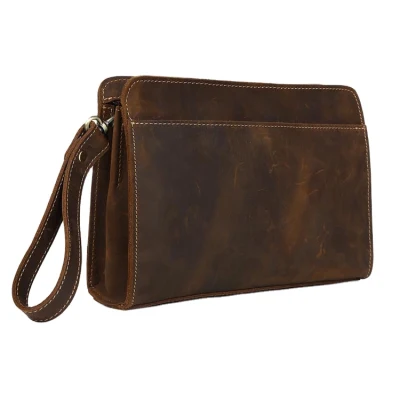 Personnalisé Vintage Marron Hommes Crazy Horse Top Grain En Cuir Véritable Pochette Téléphone Portefeuilles pour Hommes